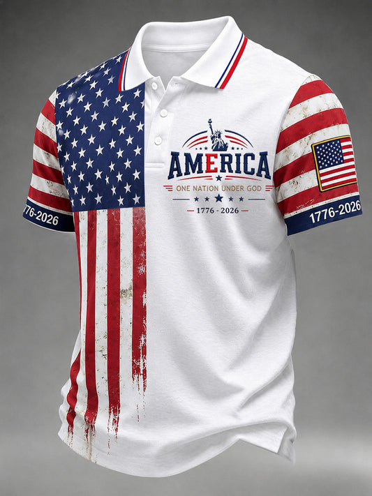 Men's Independence Day USA Flag Print Casual Polo