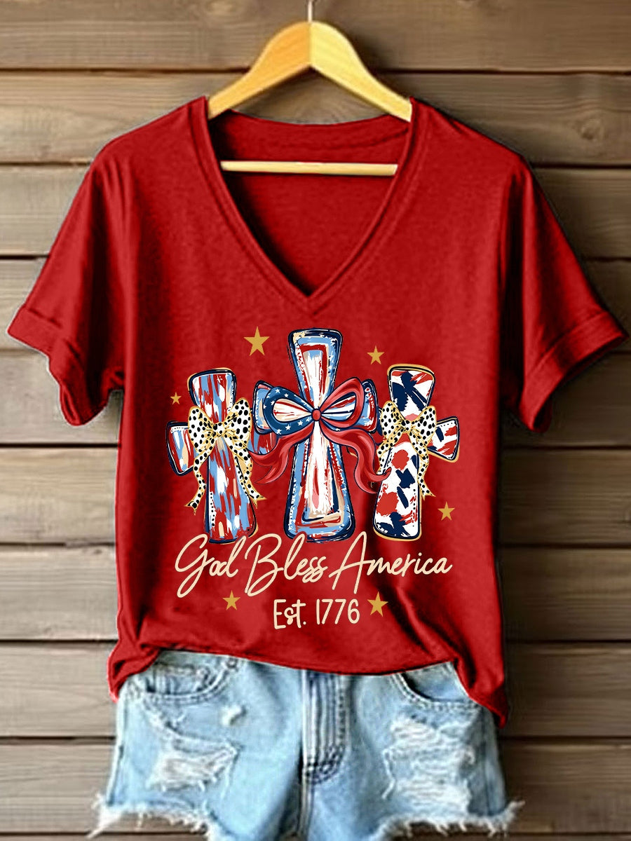 Women's God Bless America V-Neck T-Shirt