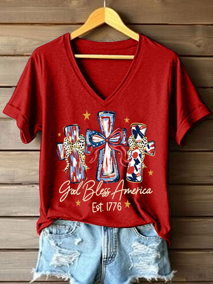 Women's God Bless America V-Neck T-Shirt
