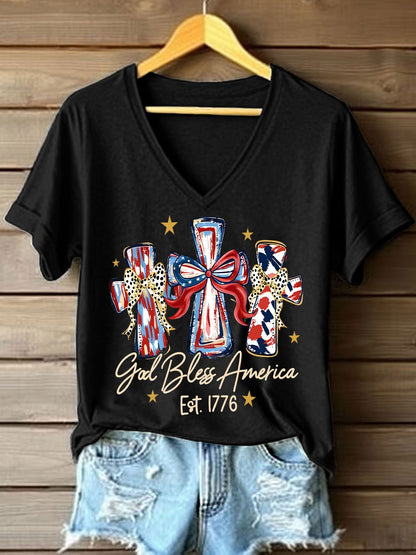 Women's God Bless America V-Neck T-Shirt