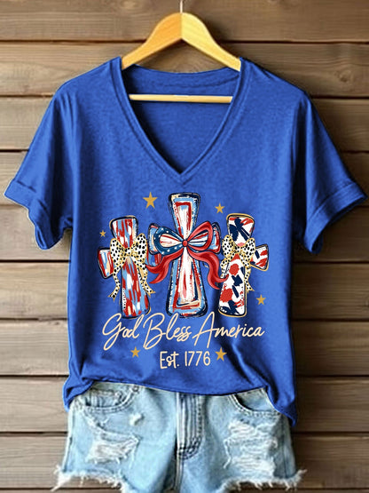 Women's God Bless America V-Neck T-Shirt