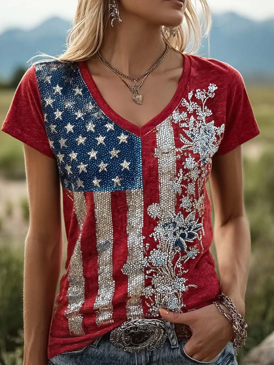 Women's American Flag Element Print Short-sleeved T-shirt