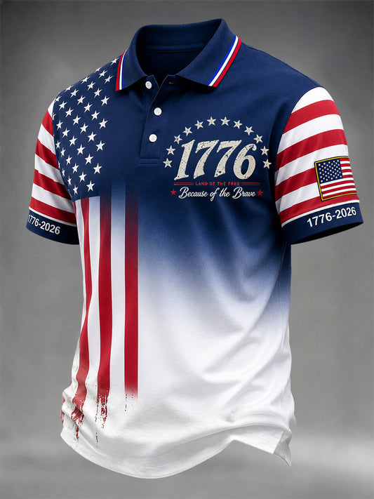 Men's Independence Day USA Flag Print Casual Polo