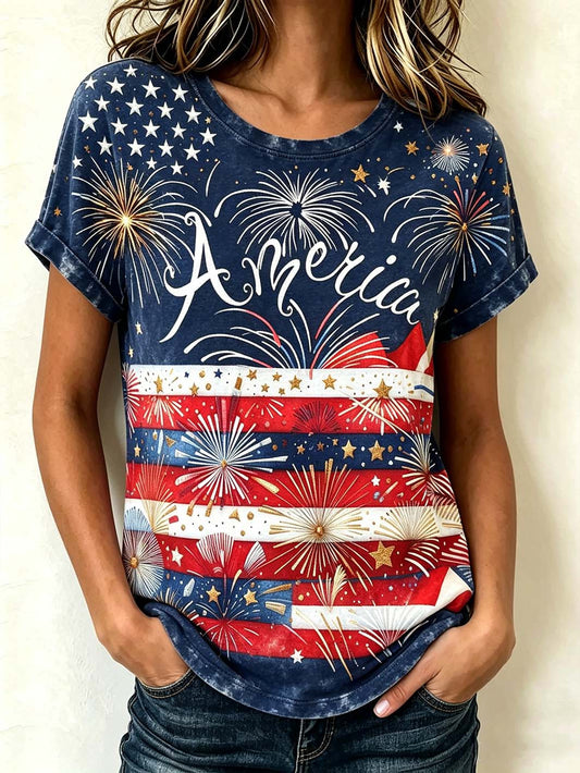 Women's American Flag Element Print Short-sleeved T-shirt