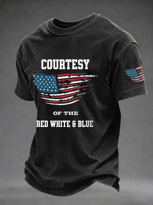 Men's 'Courtesy Of The Red White And Blue' Print Casual T-Shirt
