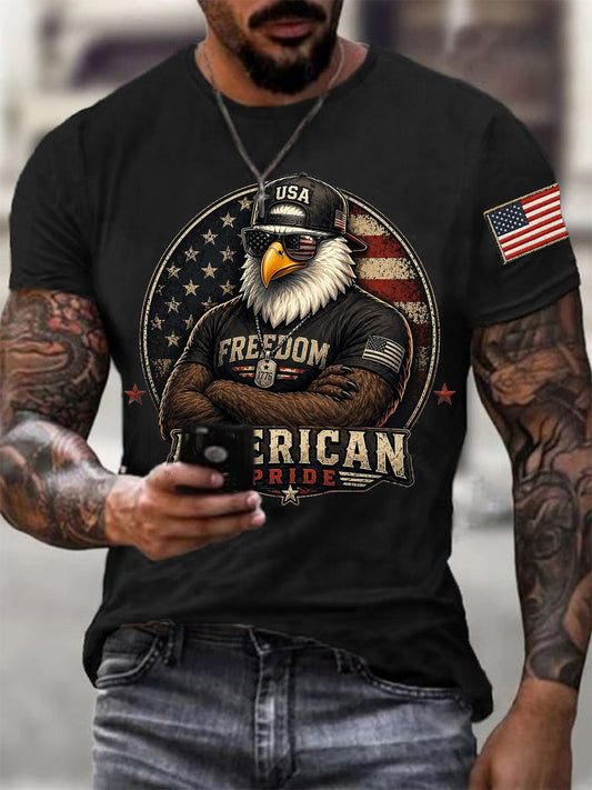 Men's Independence Day American Pride USA Flag Print Casual Patriotic Tee