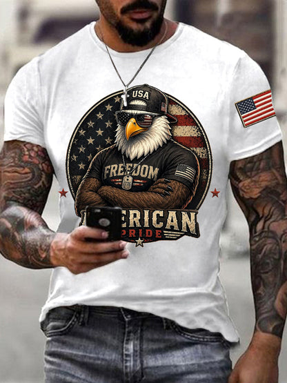 Men's Independence Day American Pride USA Flag Print Casual Patriotic Tee