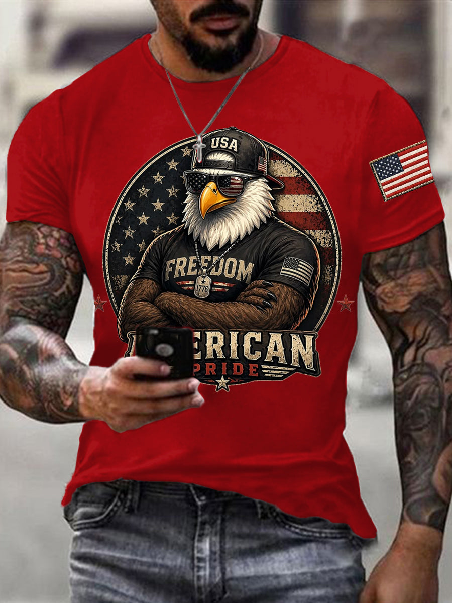 Men's Independence Day American Pride USA Flag Print Casual Patriotic Tee