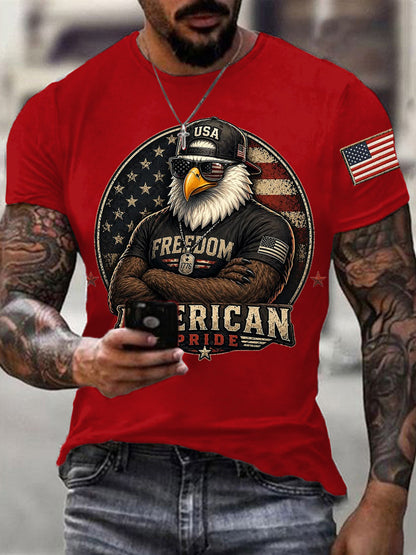 Men's Independence Day American Pride USA Flag Print Casual Patriotic Tee