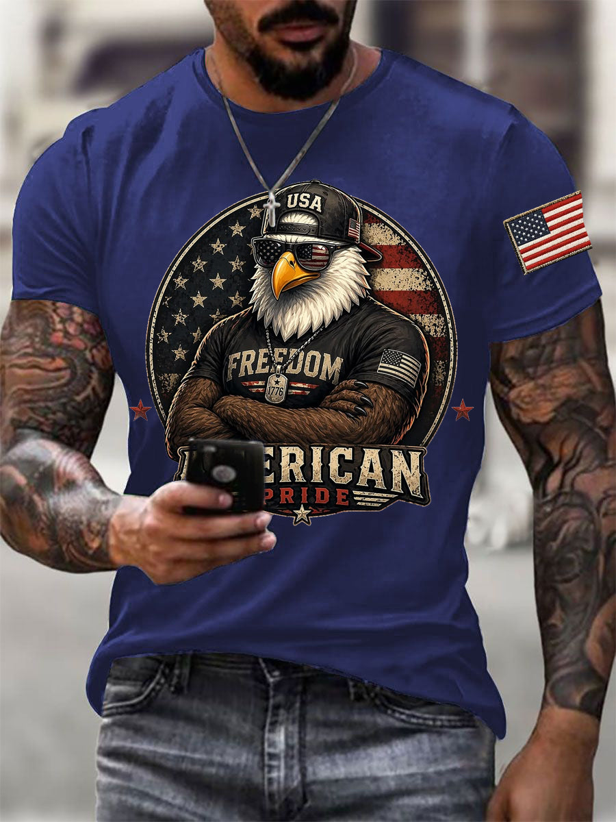 Men's Independence Day American Pride USA Flag Print Casual Patriotic Tee