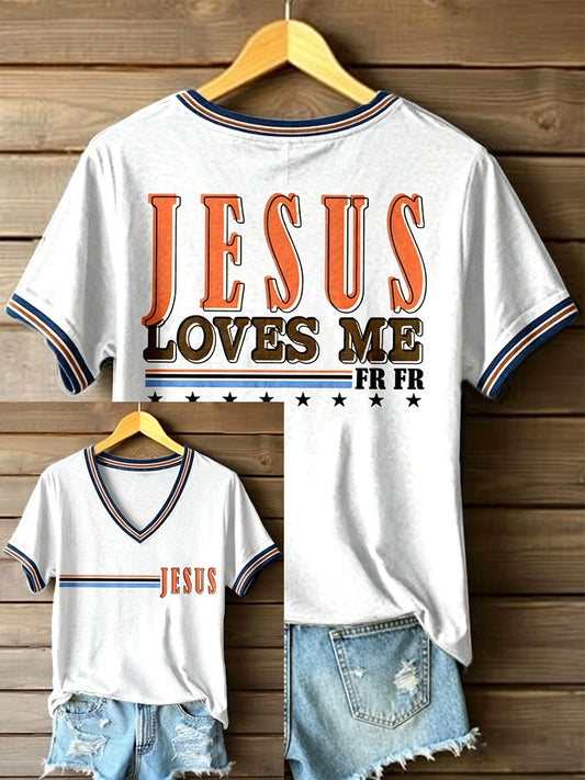 Women's Jesus Loves Me V-Neck T-Shirt