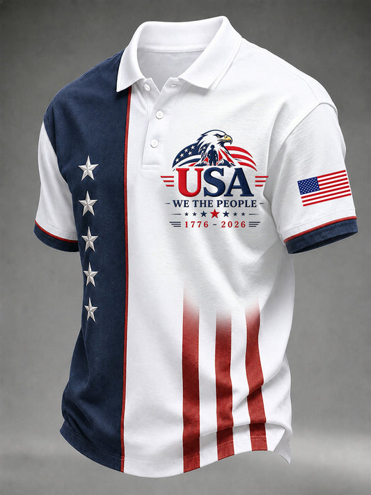 Men's Independence Day USA Flag Print Casual Polo