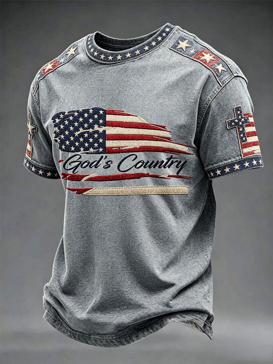Men's One Nation Under God American Independence Day Retro Print Casual T-shirt