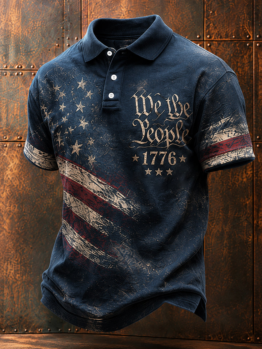 Men's Independence Day USA Flag Print Casual Patriotic Polo