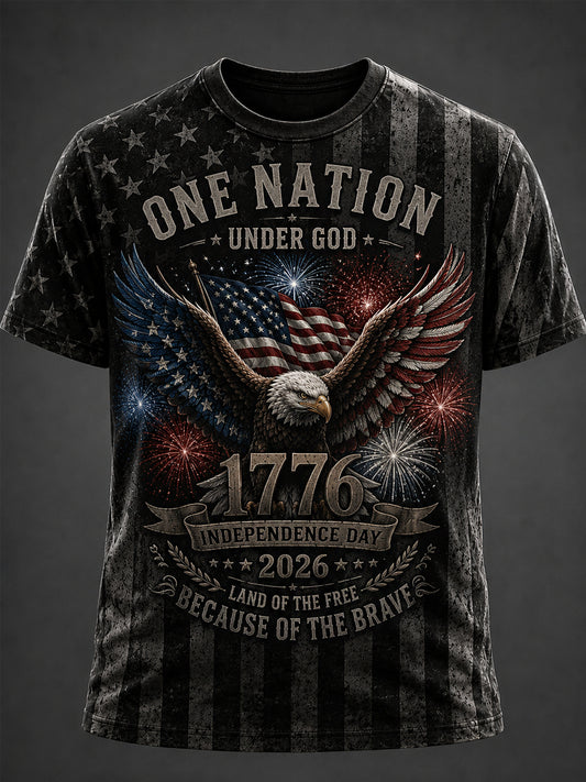 Men's Independence Day USA Flag Print Casual Patriotic Tee