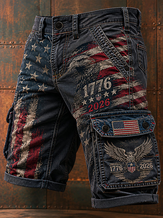 Men's Independence Day USA Flag Print Casual Patriotic Shorts