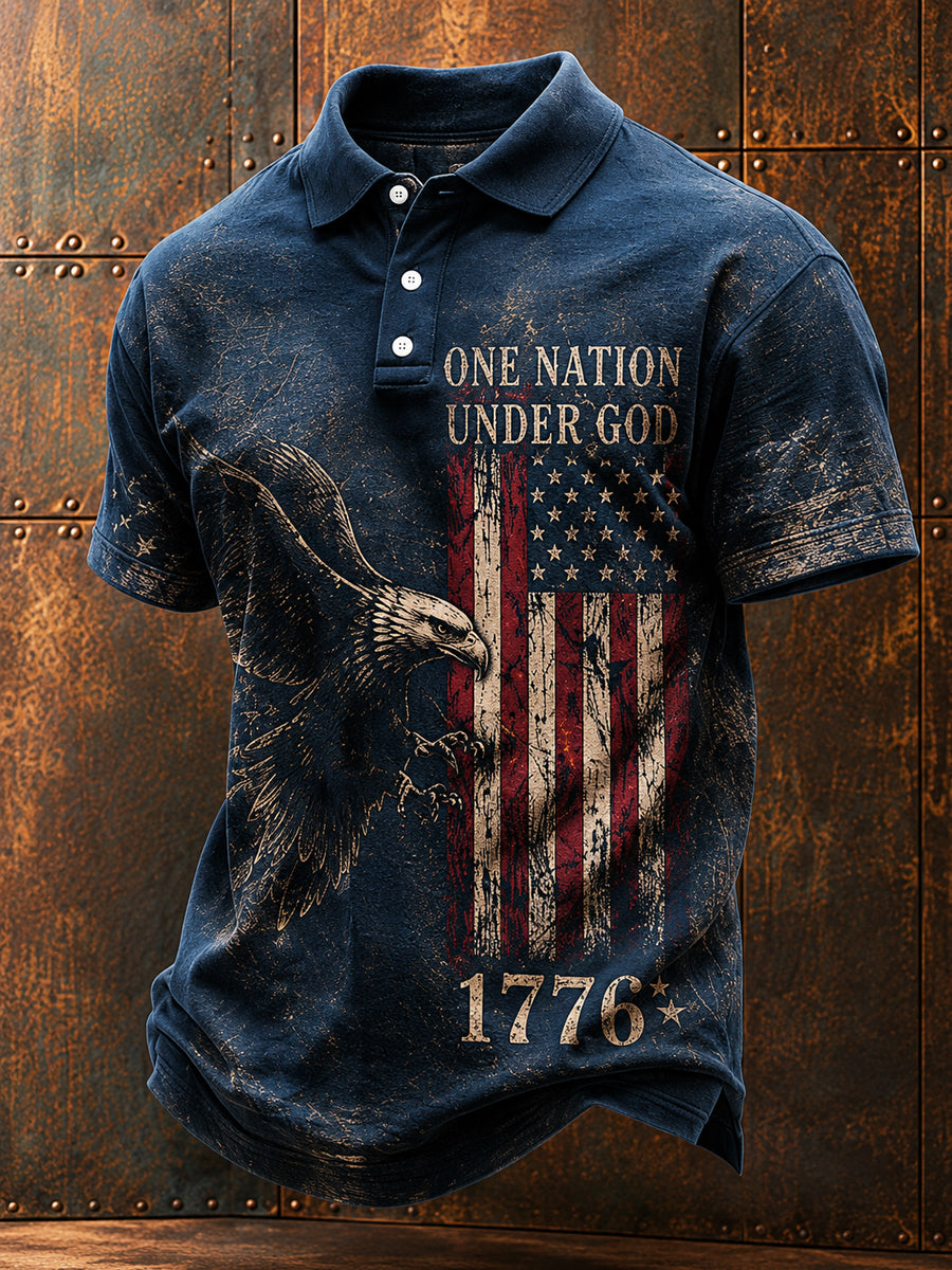 Men's Independence Day USA Flag Print Casual Patriotic Polo
