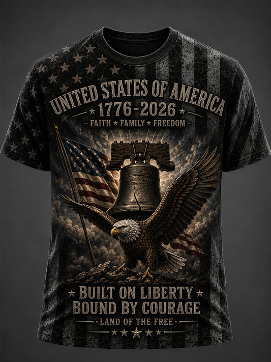 Men's Independence Day USA Flag Print Casual Patriotic Tee