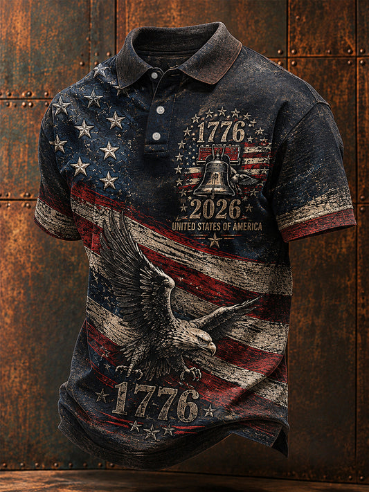 Men's Independence Day USA Flag Print Casual Patriotic Polo