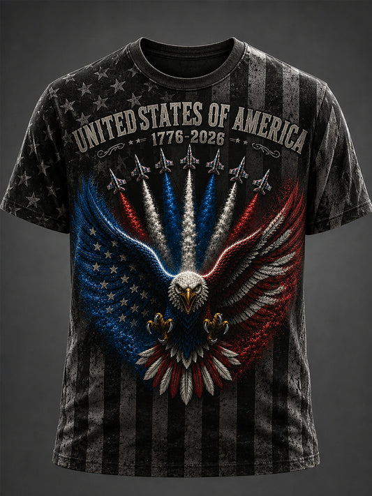 Men's Independence Day USA Flag Jet Print Casual Tee