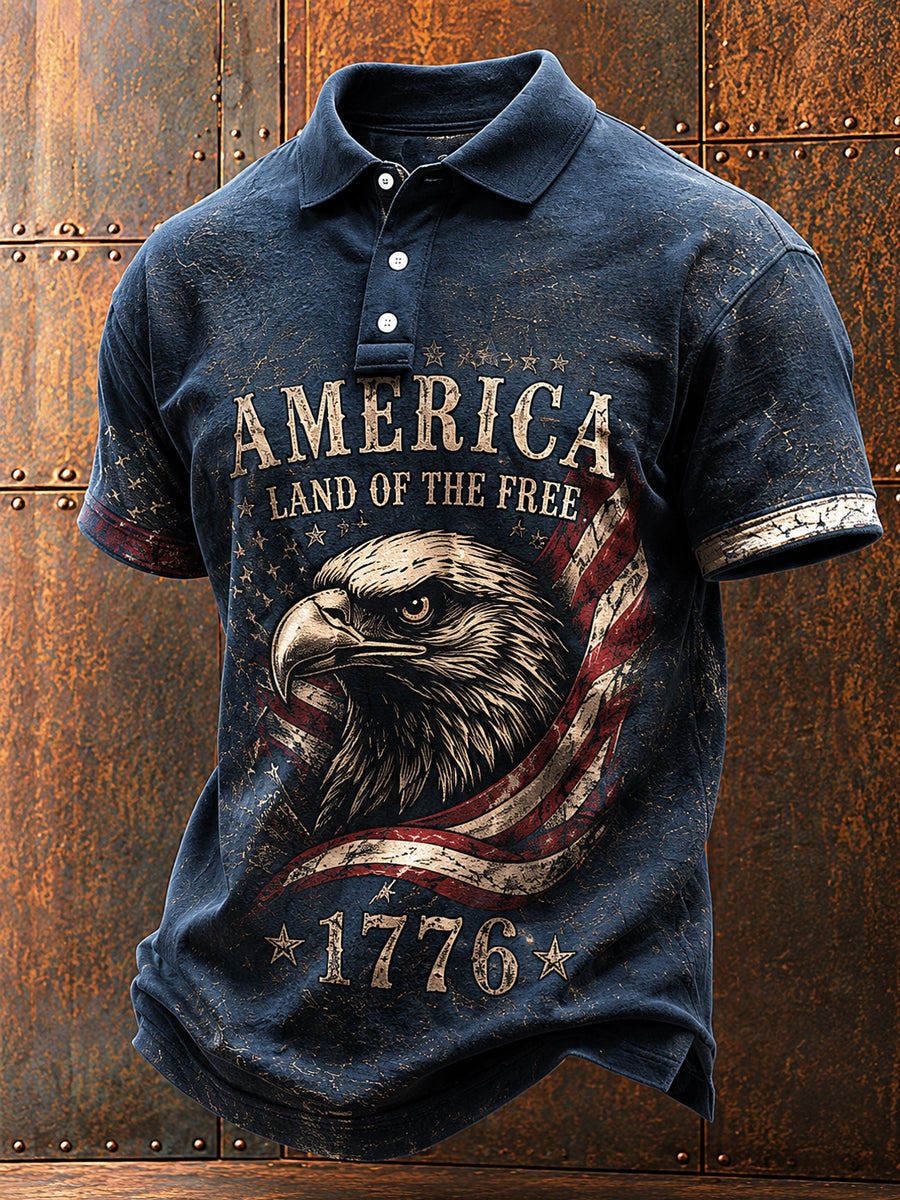 Men's Independence Day USA Flag Print Casual Patriotic Polo