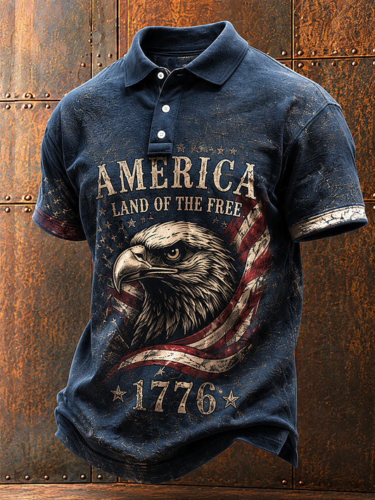 Men's Independence Day USA Flag Print Casual Patriotic Polo