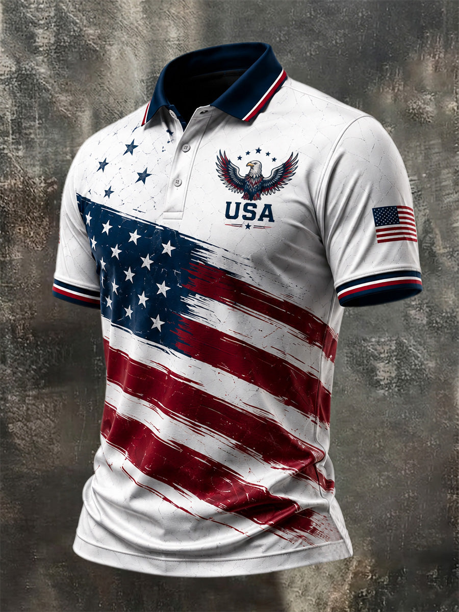 Men's Independence Day USA Flag Print Casual Patriotic Polo