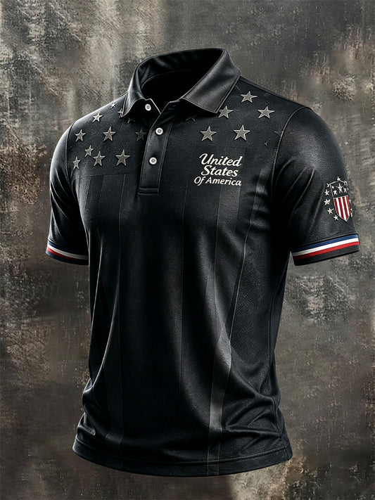 Men's Independence Day USA Flag Print Casual Patriotic Polo
