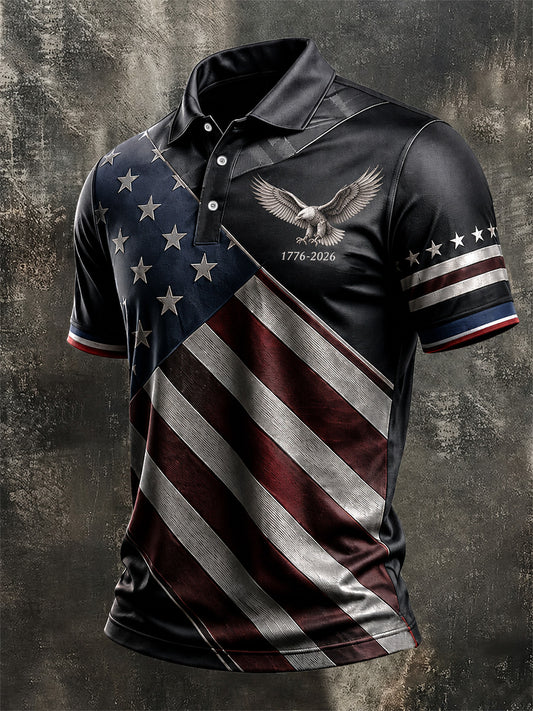 Men's Independence Day USA Flag Print Casual Patriotic Polo