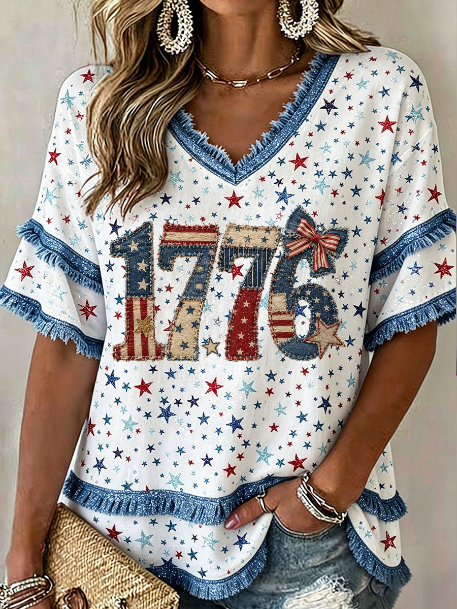 Women's 4th of July Independence Day Art Printed Linen Tops