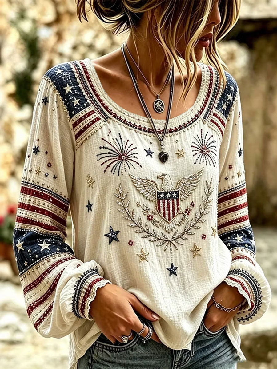Women's American Flag Print Casual T-Shirt