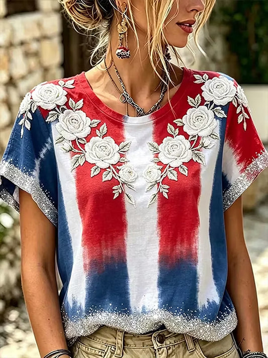 Women's America Floral Printed T-shirt