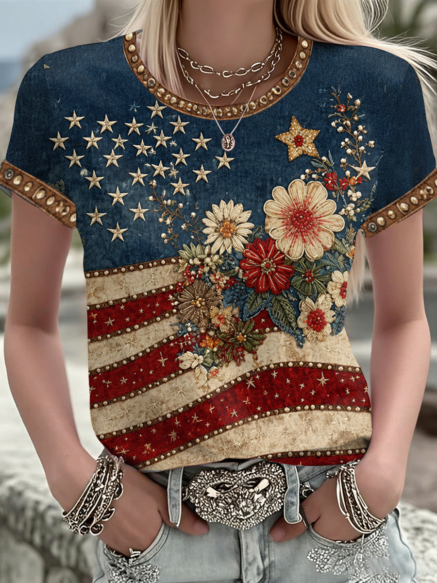 Women's America Floral Printed T-shirt