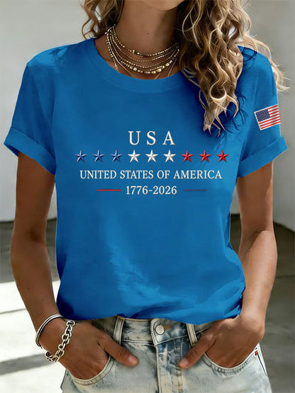 Women's Independence Day Graphic Casual Patriotic Tee