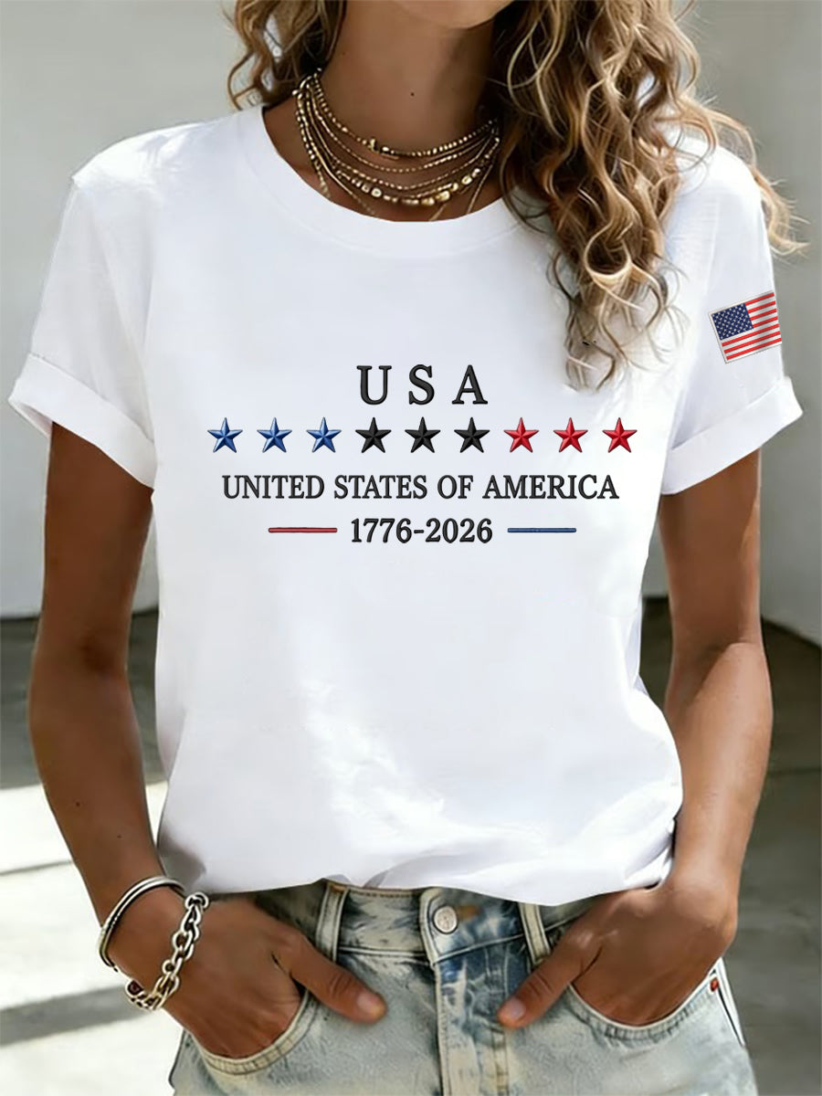 Women's Independence Day Graphic Casual Patriotic Tee