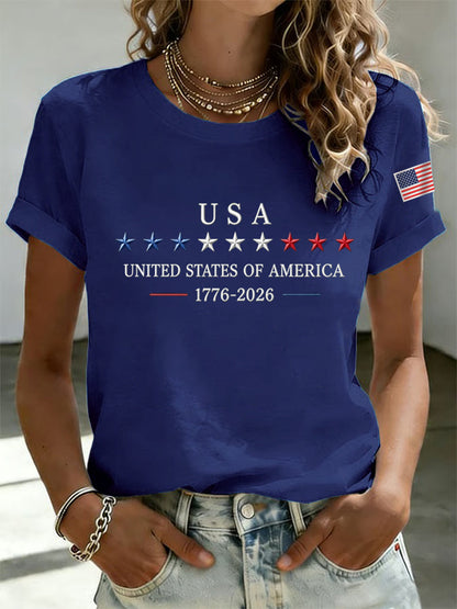 Women's Independence Day Graphic Casual Patriotic Tee