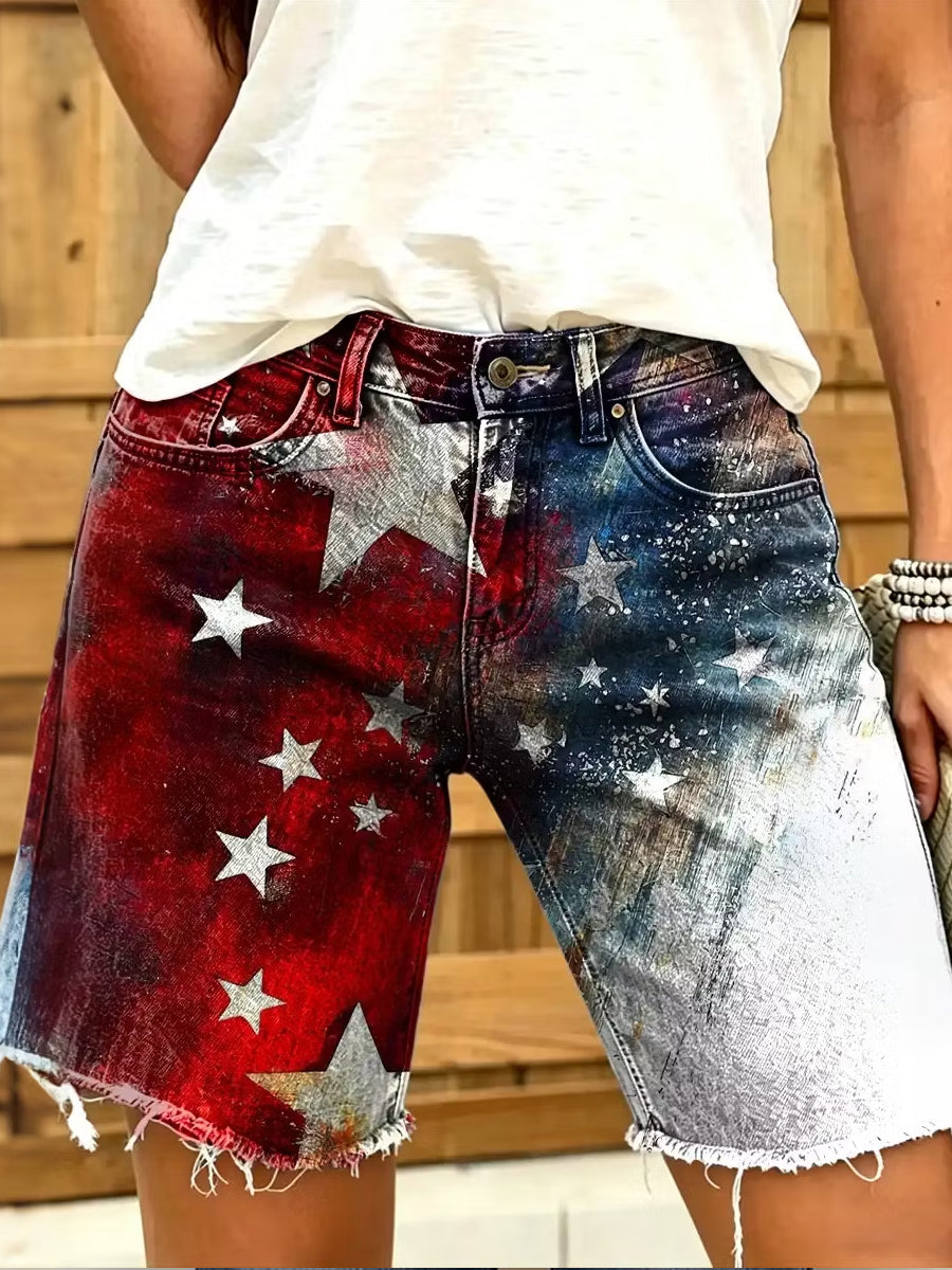 Women's Retro Independence Day Flag Art  Shorts