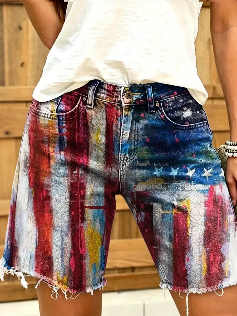 Women's Retro Independence Day Flag Art  Shorts