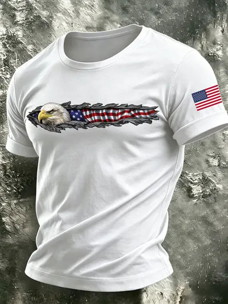 Men's Bald Eagle America Flag Short Sleeves T-shirt