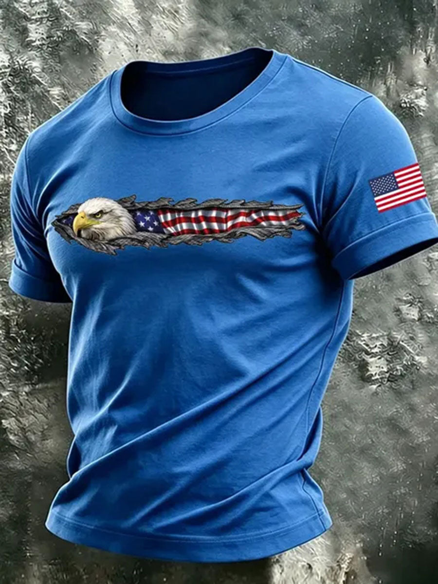 Men's Bald Eagle America Flag Short Sleeves T-shirt