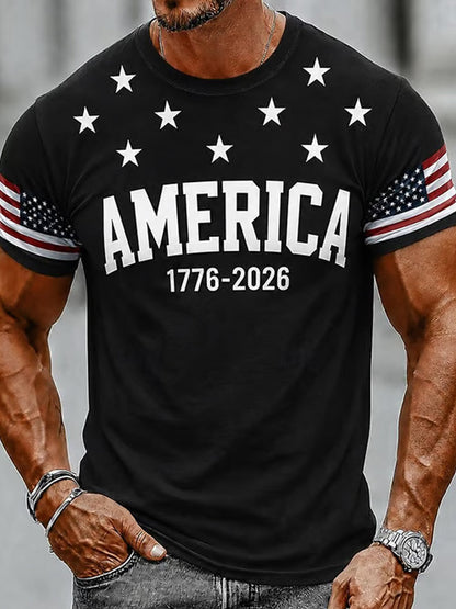 Men's Independence Day USA Flag Print Casual Patriotic Tee