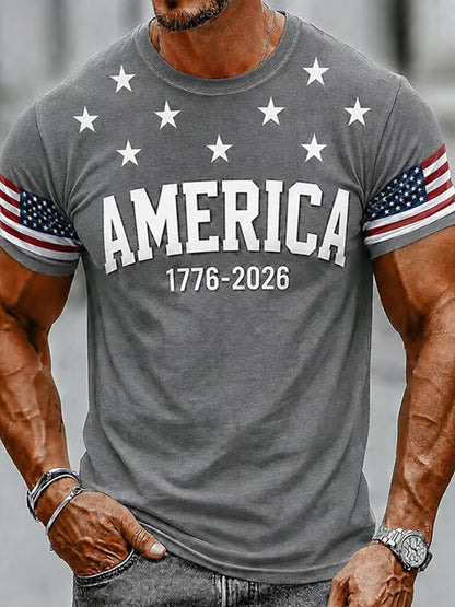 Men's Independence Day USA Flag Print Casual Patriotic Tee