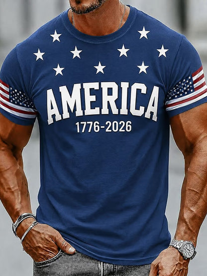 Men's Independence Day USA Flag Print Casual Patriotic Tee