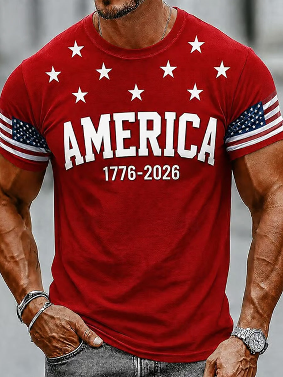 Men's Independence Day USA Flag Print Casual Patriotic Tee