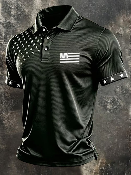 Men's Independence Day USA Flag Print Casual Patriotic Polo