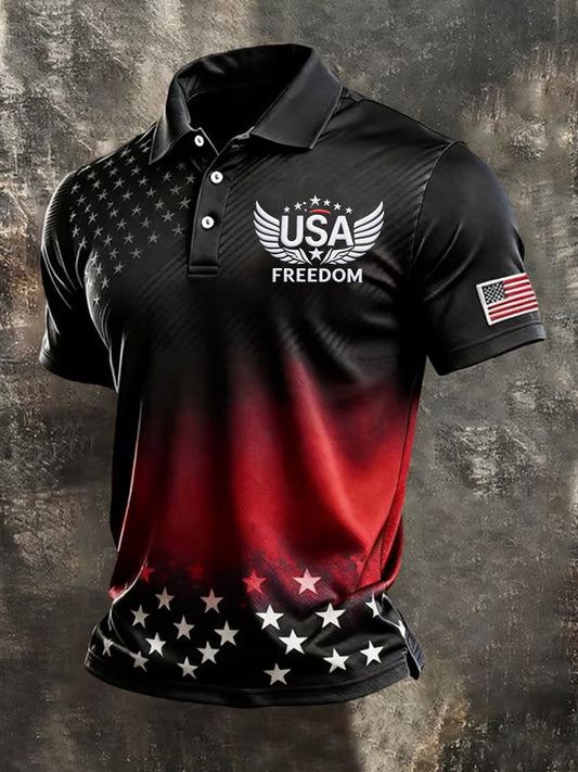Men's Independence Day USA Flag Print Casual Patriotic Polo