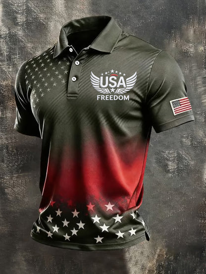 Men's Independence Day USA Flag Print Casual Patriotic Polo