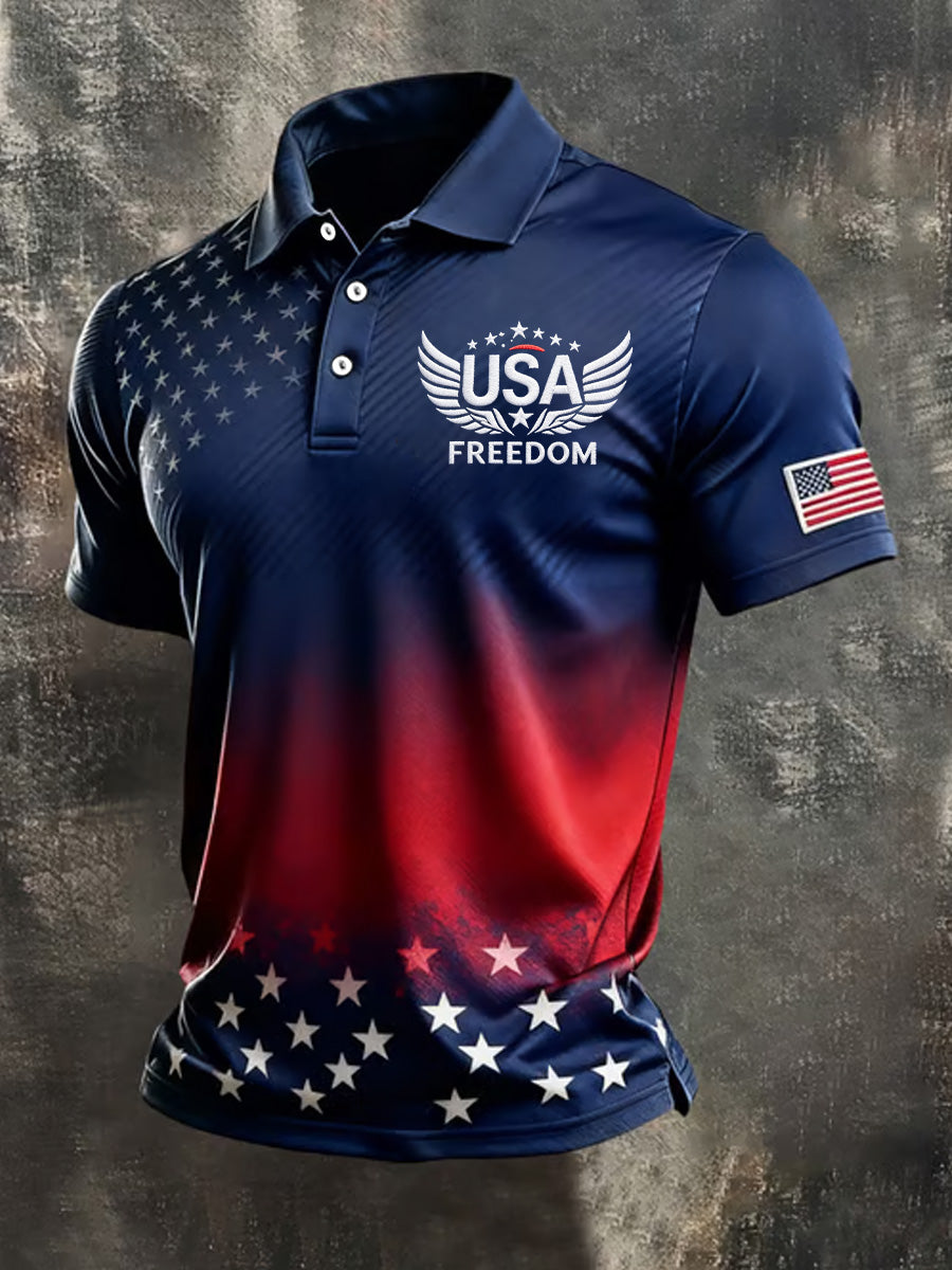 Men's Independence Day USA Flag Print Casual Patriotic Polo