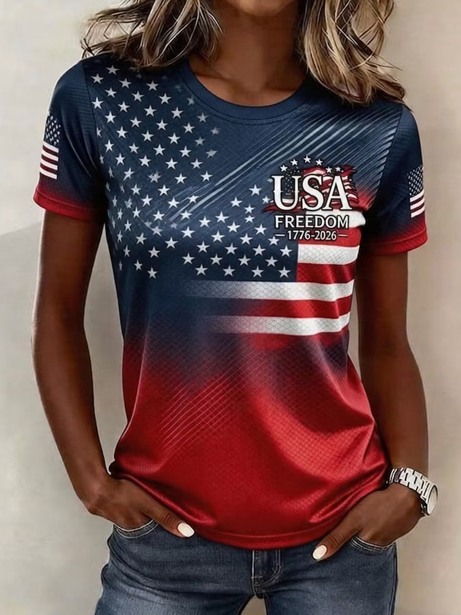 Women's Independence Day Flag Art Print Short Sleeve T-shirt