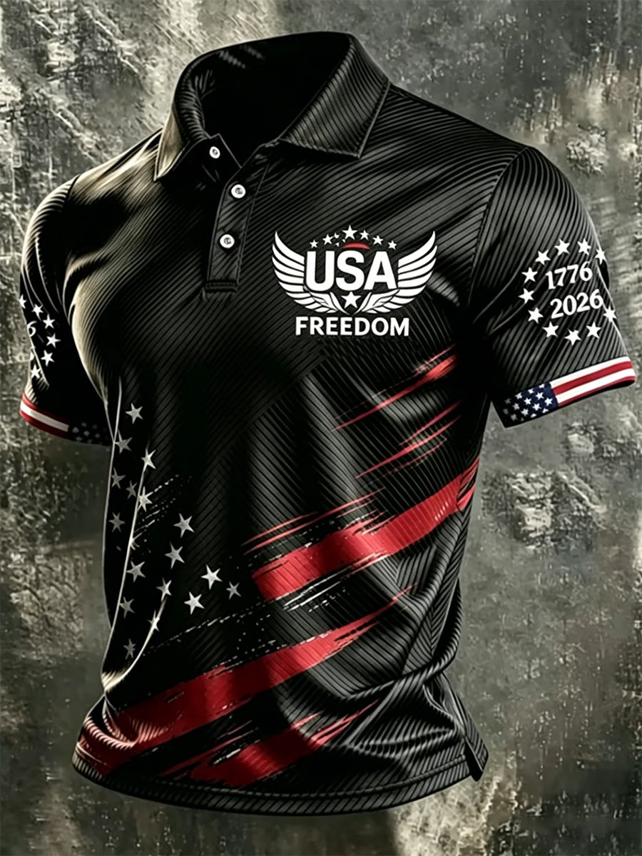 Men's Independence Day USA Flag Print Casual Patriotic Polo